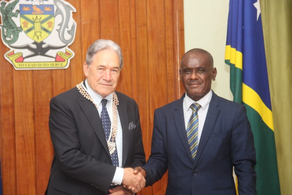 New Zealand Deputy Prime Minister makes brief stop-over in Honiara to meet new Prime Minister.